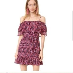 Wayf Pink and Navy Floral Off-Shoulder Mini Dress